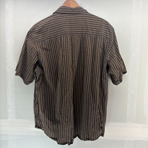Dickies Mens Western Shirt 2XL Brown Stripe Short Sleeve Pearl Snap Cowboy READ - Picture 2 of 5